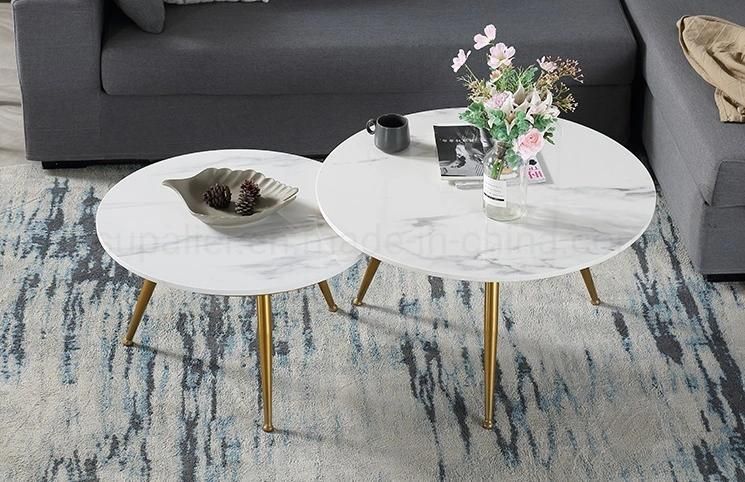 Modern Style White and Black Round Marble Coffee Table