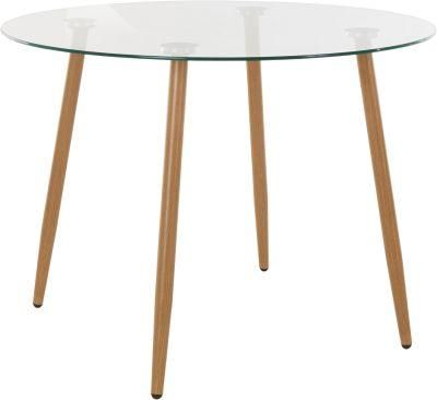 Round Tempered Glass Top Wooden Effect Legs Dining Table for Kitchen Restaurant Furniture
