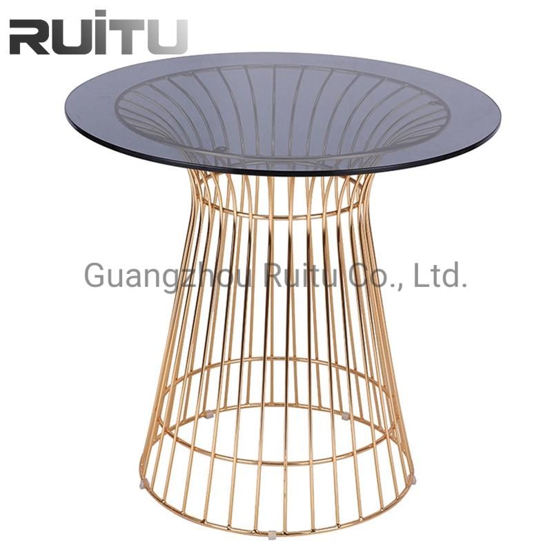 Night Club Outdoor Indoor Gold Electroplated Iron Wire Table Simple Line Dining Table Tempered Glass Table Top Cocktail Serving Restaurant Wedding Bar Table