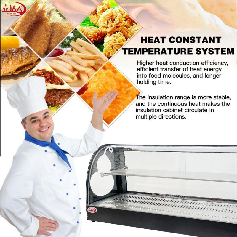 2022 Red Curved Food Warming Showcase Commercial Restaurant Equipment Glass Food Warmer Display Showcase