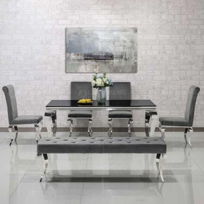 Modern Dining Furniture Silver Metal Glass Dining Table with 6seaters