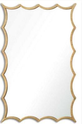 Modern Design Rectangle Shaped Golden Metal Wall Mirror for Bathroom
