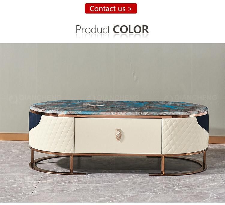 Modern Furnishing White MDF and Gold Steel Frame Marble Top Coffee Table