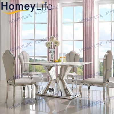Popular Latest Design Marble Dining Table with High Polishing Stainless Steel Base