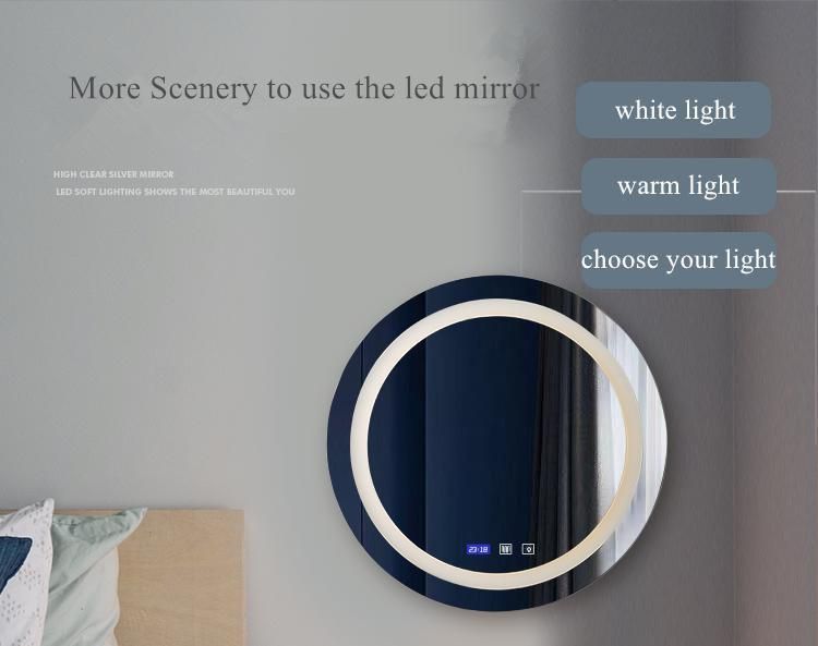 Chinese Factory Bathroom Use Round Wall Mirror 4mm Silver Glass Smart Mirror LED Touch