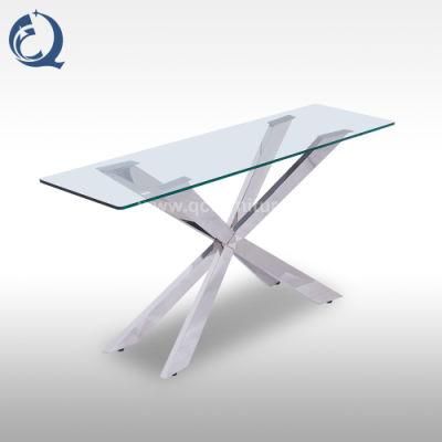 Foshan Factory Living Room Design Tempered Glass Console Table Set