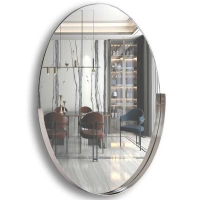 Fancy Villa Brushed Silver Framed Round Mirror for Bathroom Decor