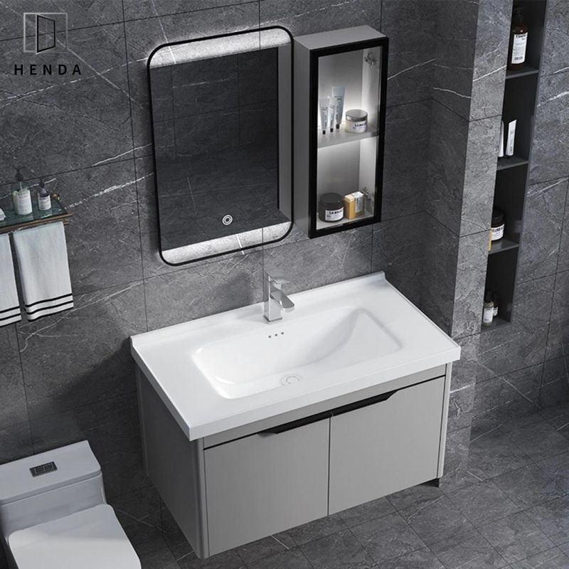 90cm Gray Aluminium Cabinet Slate Mesa 304# Stainless Tap Bathroom Vanity