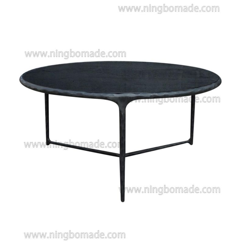 Thaddeus Sculptural Forged Collection Black Tempered Glass Top Antique Solid Forged Metal Base Nest Table