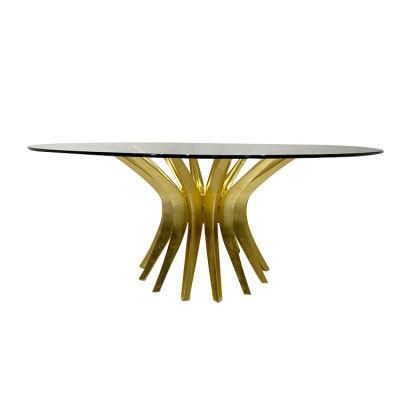 Luxury Glass Top Round Modern Hotel Dining Table Dining Room Furniture Outdoor Dining Table with Gold Legs