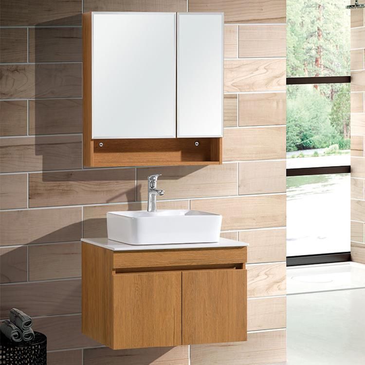Modern Wood Grain Bathroom Cabinets House Custom with Quartz Stone Countertop
