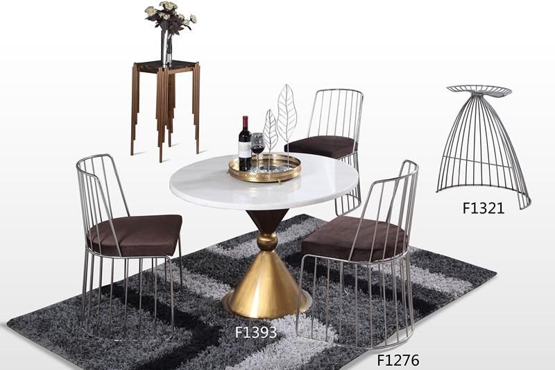 Unique Design Modern Home Dining Furniture Stainless Steel Table with Marble Glass Top