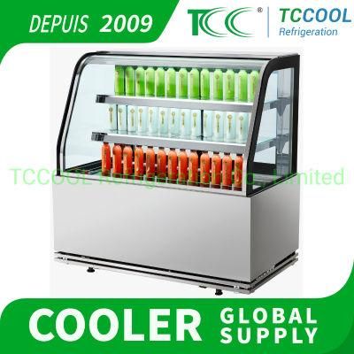 Curve Glass Heat Reflected Transparent Showcase Bakery Cake Bread Floor Standing Vertical Cooler