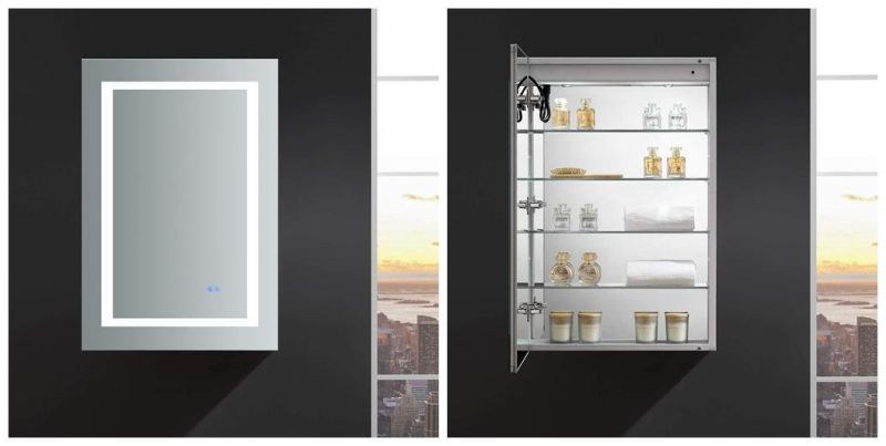 Aluminum Frameless Surface Mount Bathroom Medicine Cabinet with Light