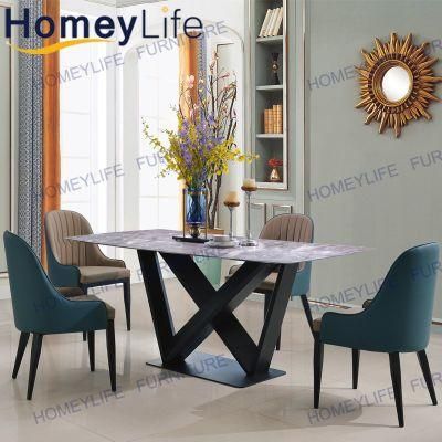 Ins Stylish Household Hotel Apartment Marble Dining Table with Iron Legs