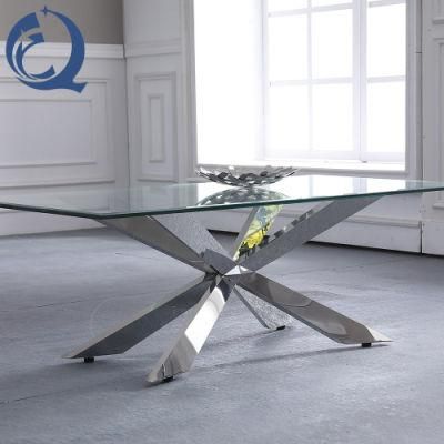 Metal Stainless Steel Leg and Glass Top Coffee Table