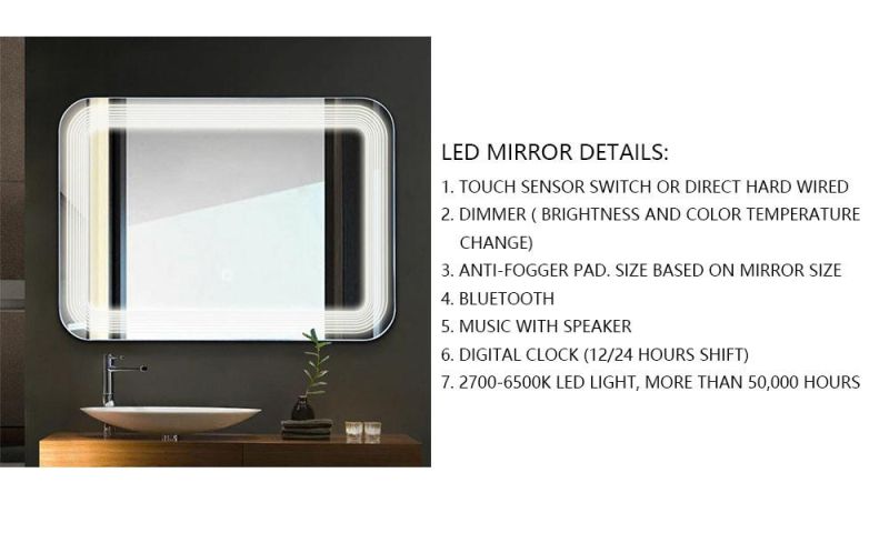 Bathroom Rectangle Backlit Touch Sensor LED Mirror with Anti-Fog & Touch Sensor