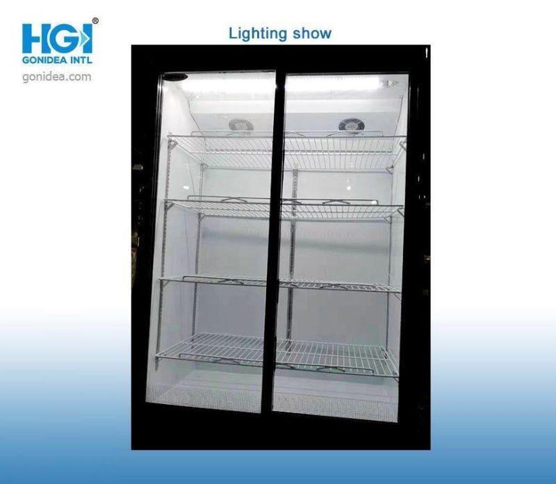 600L Double Glass Door Upright Refrigerated Showcase Drinks and Beverages Cold Storage Showcase