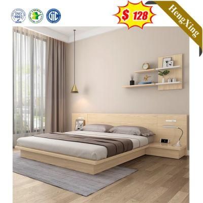 Simple Design an Wood Color Long Backrest Hotel Furniture Bedroom Beds with Night Stand