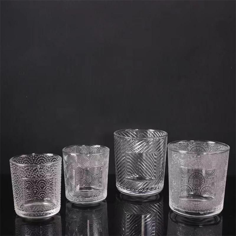 Transparent Relief Glass Candle Cup Creative Candle Can DIY Manual Wax Container Fragrance Candle Holder Empty Cup