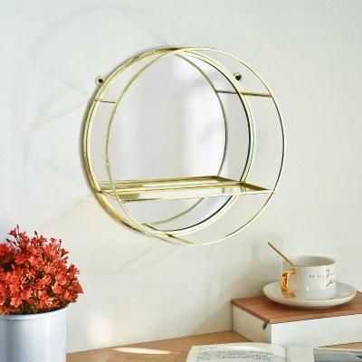 Hot Selling Wall Decoration Bronze Gold Round Makeup Dressing Mirror Rack