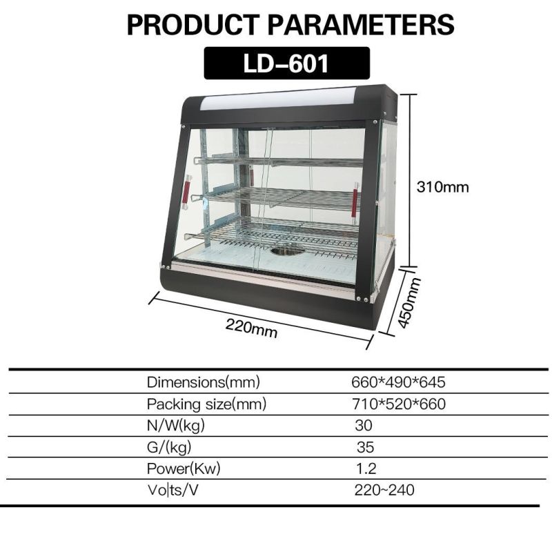 Restaurant Curved Glass Food Warming Display Showcase for Hot Food Cabinet with Temperature Control