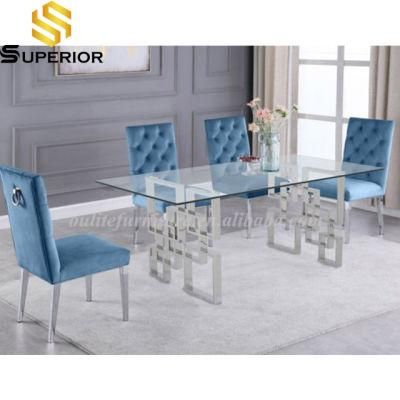 Clear Glass Top Dining Table with Stainless Steel Legs