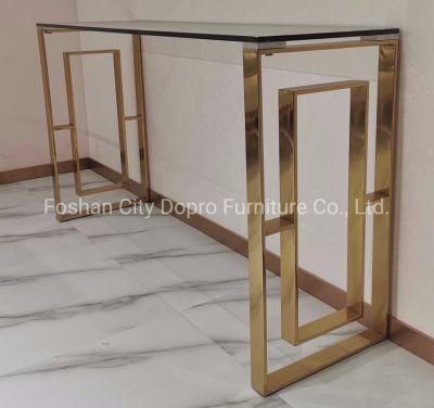 Elegant Chinese Simple Style Clear Glass Top Stainless Steel Console Table