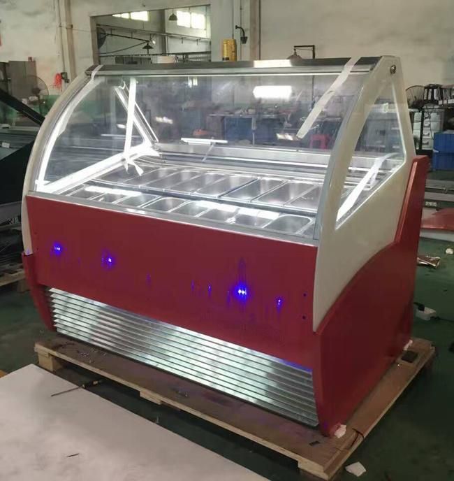 Tempered Curved Glass Ice Cream Refrigerator Counter/Gelato Freezer Showcase