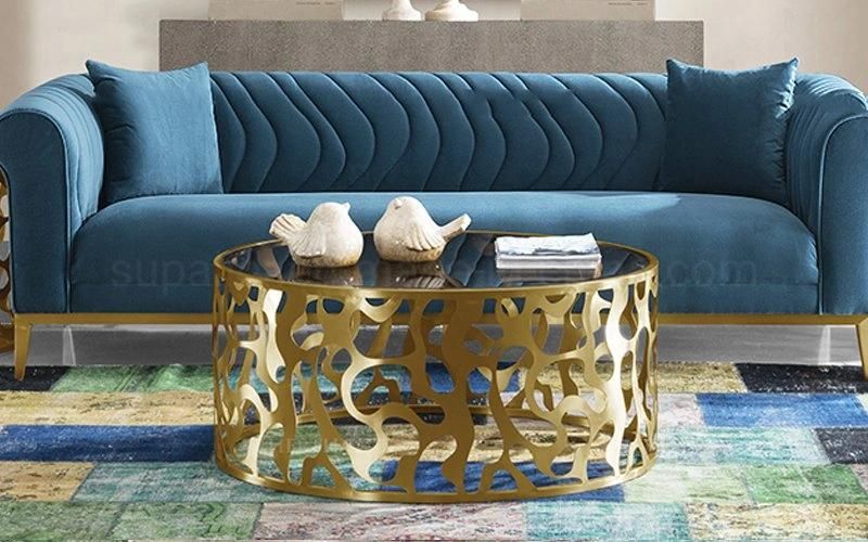 Arabic Round Gold Coffee Table with Black Glass