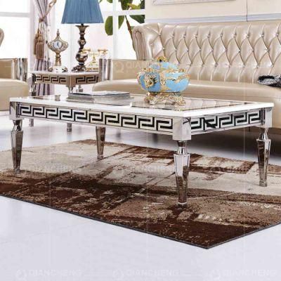 Luxury Korean Metal White Stone Coffee Side Table for Home Living