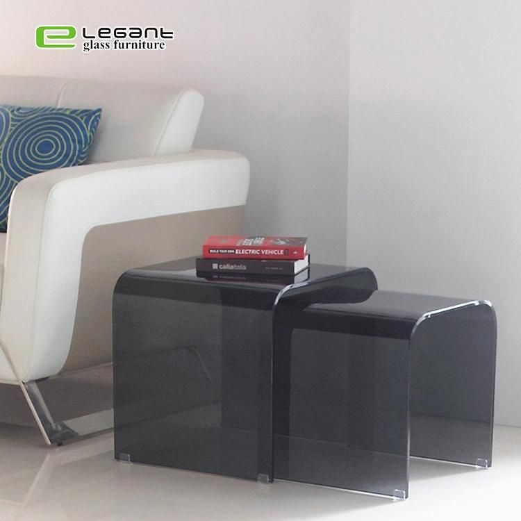 Newest Design Modern Hot Bent Gray Tempered Glass Coffee Nesting Table Price