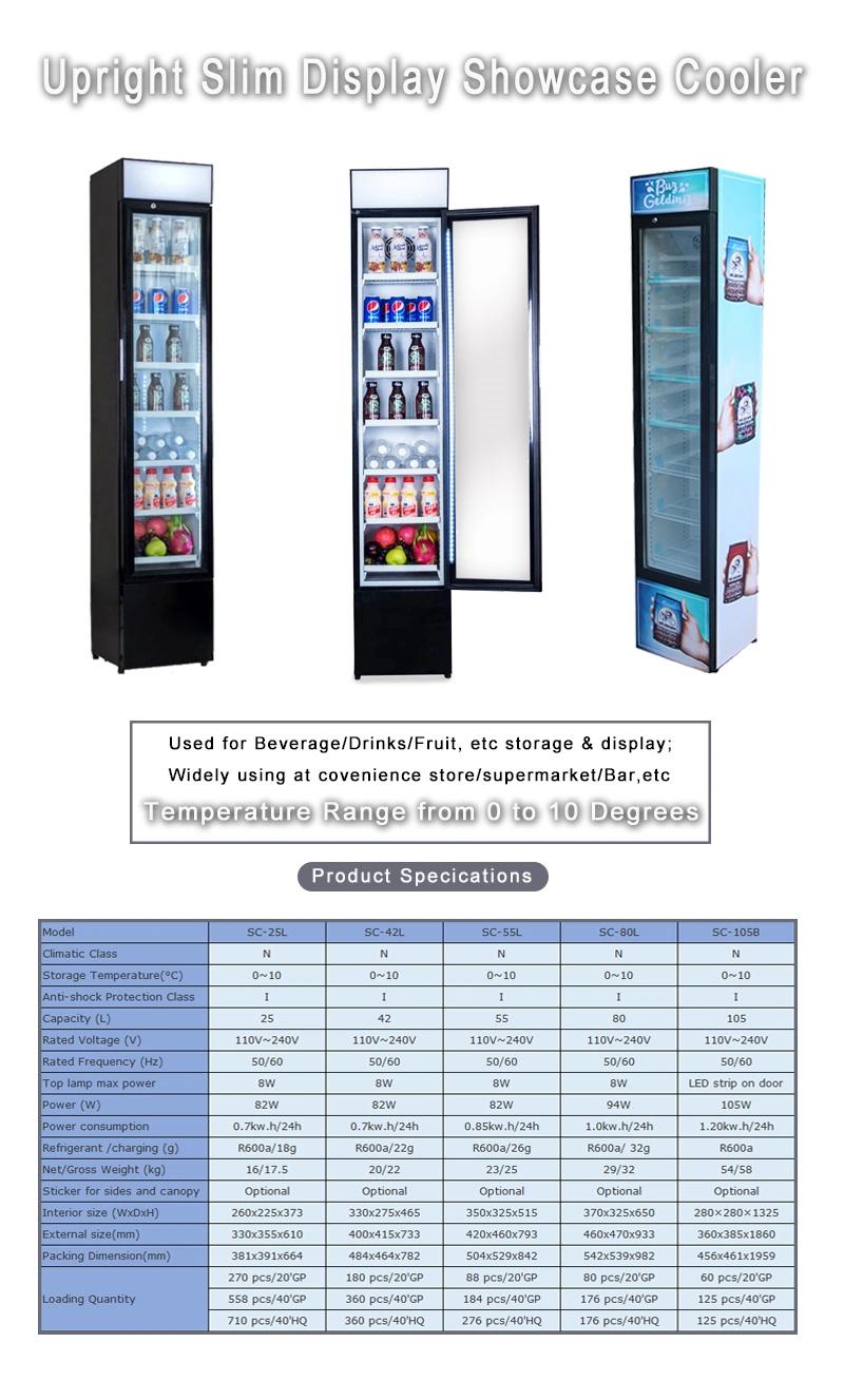 105L Single Glass Door Upright Slim Beer Milk Showcase Sc-105b