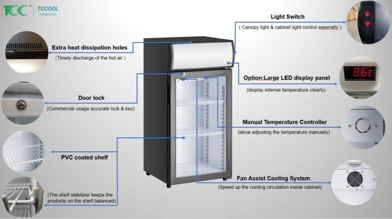 Counter Top Glass Door Show Case Beverage Mini Fridge Freezer for Convenient Stores Cans &Bottles Display