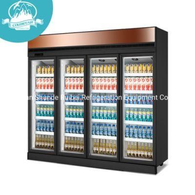 Upright 4 Glass Doors Supermarket Beverage Refrigerated Display Showcase