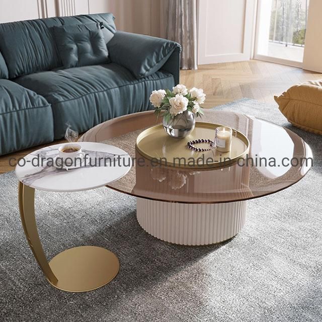 Luxury Round Coffee Table with Glass Top for Livingroom Furniture