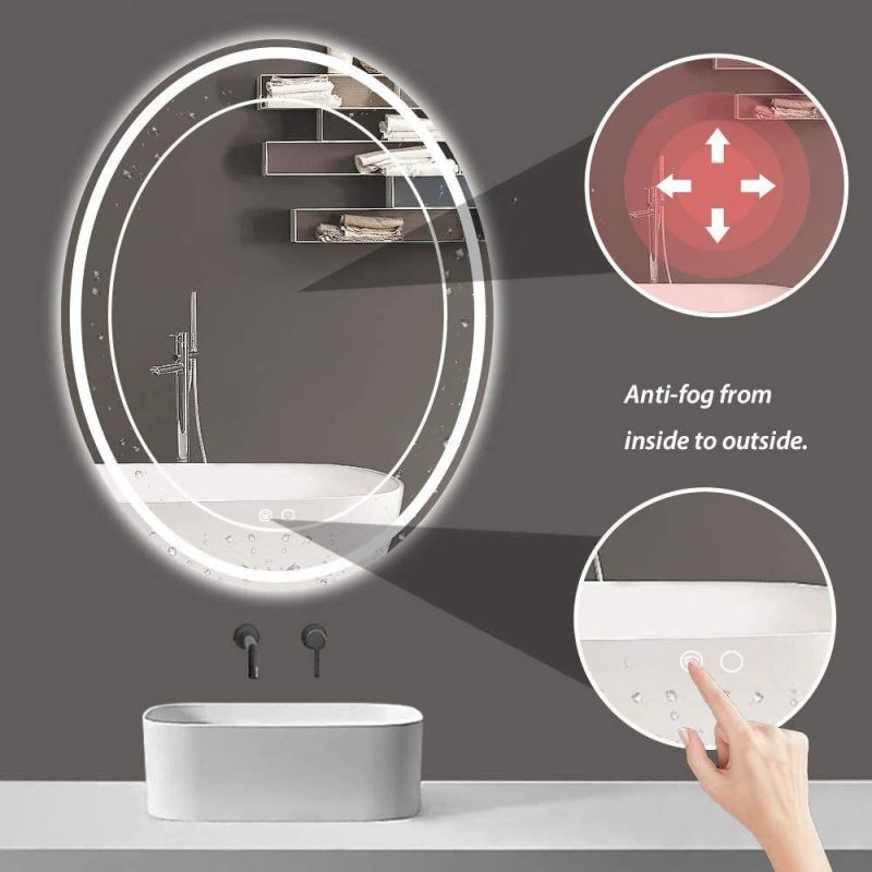 Oval Bathroom LED Mirror Lighted Makeup Mirror Dimmable Vanity Mirror Anti-Fog Wall Mounted Mirror with Lights