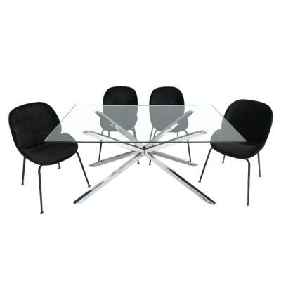 2021 Newest Hot Sale Living Room Furniture Sets Tempered Glass Top Stainless Steel Tube Restaurant Table
