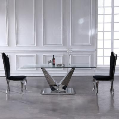 Modern Home Furniture Silver Stainless Steel Glass Dining Table