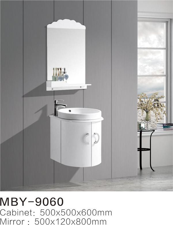 Ceramic Hand Wash Bathroom Cabinet Wash Basin Bathroom Cabinet PVC Mirror with Frame and Shelf