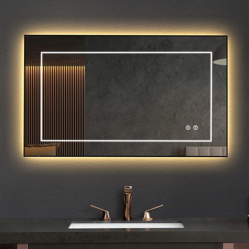 New fashion Design Frameless Home Decorative Smart LED Bathroom Backlit Light Wall Glass Vanity Toilet Makeup Wall Decor Adjustable Light Temperature Mirror