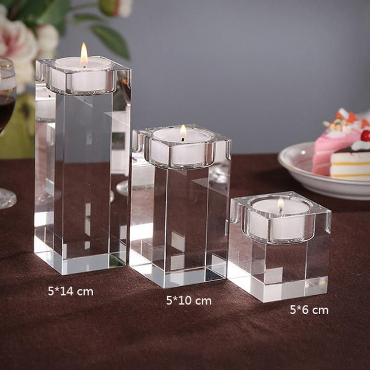 Solid Square Clear Glass Table Centerpiece Classic Cube Crystal Candle Holder
