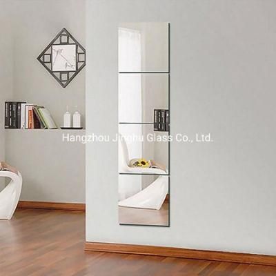 14 Inch X 4 Pieces Square Full Length Mirror Tiles Frameless Wall Mirror for Vanity Bedroom