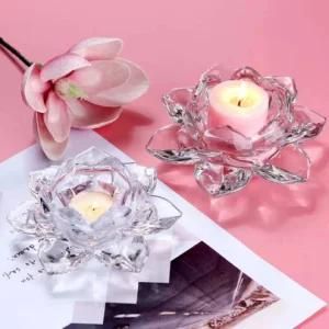 Clear Lotus Flower Decorative Tealight Glass Candle Holder