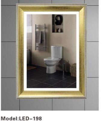 Golden PVC Plastic Photo Frame LED Glass Bathroom Wall Mirror