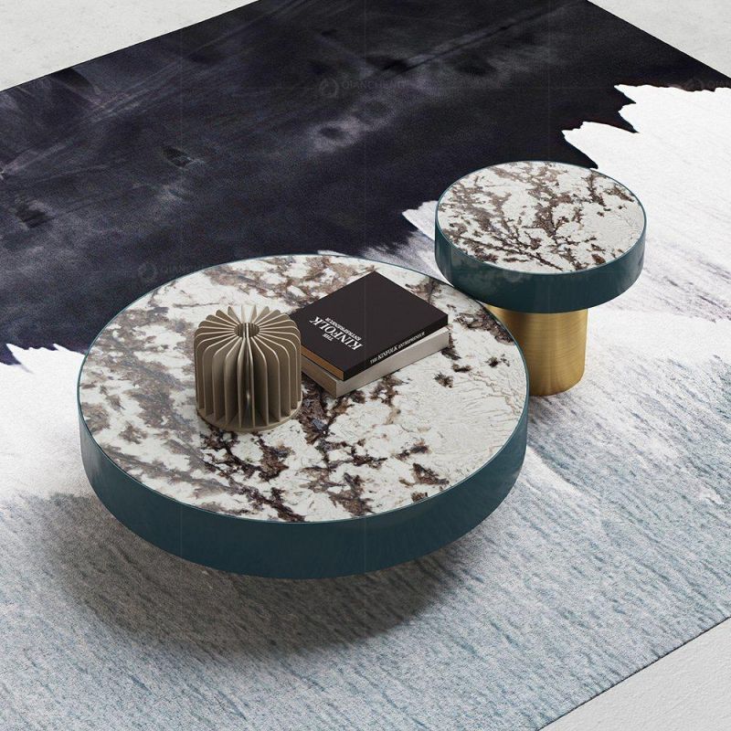 Elegant Marble Coffee Table Set with Brushed Leg