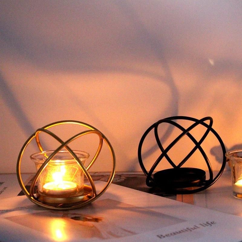 Iron and Glass Orbits Hurricane Candle Holder, Removable Glass Hurricane