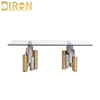 Dining Room Furniture Glass Imported Dining Table with Gold Stainless Steel