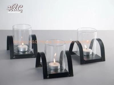 Metal Hurricane Candle Holder with Clear Glass Cups