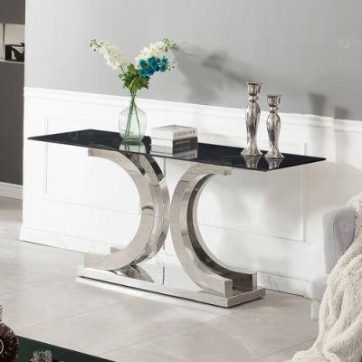 Black Glass Silver Italian Console Style Mirrored Finished Hallway Console Table